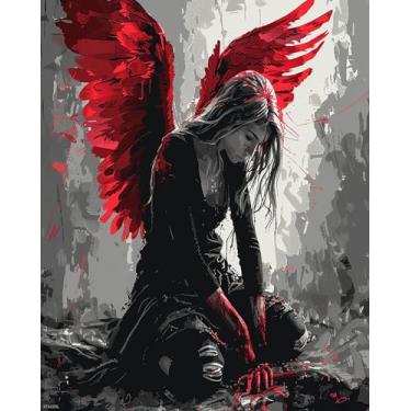 Imagem de XTXGERL Kit de pintura por números para adultos iniciantes asas vermelhas anjo caído kit de pintura a óleo para desenho faça você mesmo artes acrílicas kit de artesanato presente para decoração de