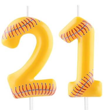 Imagem de Vela de beisebol – Número 21 velas para topo de bolo, vela de softball, 6 cm, velas de aniversário esportivas, perfeitas como decorações de bolo com tema de beisebol para meninos, meninas