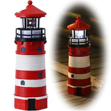 Imagem de WDLFCGC Farol movido a energia solar - Farol solar de 30 cm de altura com farol rotativo, decoração de farol rotativo de 360 graus, melhores presentes de farol para crianças (vermelho redondo)
