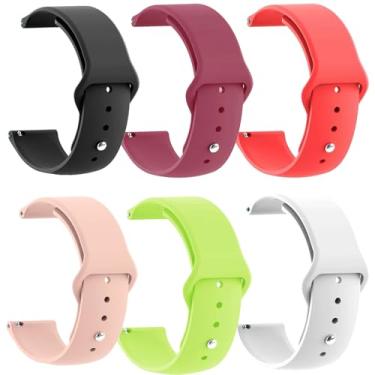 Imagem de LeyuBand Pacote com 6 pulseiras de silicone de 20 mm compatíveis com Amazfit Active 2/Active/GTR Mini/GTS 2 2e 3 4/GTS 2 4 Mini/Bip 3/3 Pro/Bip U Pro/Bip S Lite Smartwatch feminino e masculino