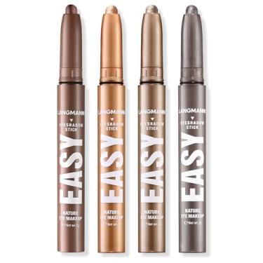 Imagem de LANGMANNI Palito de sombra, conjunto de 4 canetas multicoloridas à prova d'água, kit de maquiagem cremoso de longa duração, bastão de contorno de tons naturais e brilhantes, presentes para mulheres