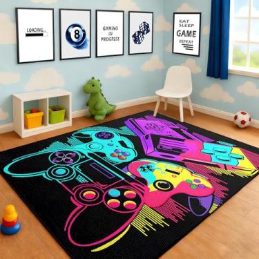 Imagem de yompray Tapete de área com controle de jogos para meninos, adolescentes, 3D, jogador, vídeo, jogos, quarto, decoração de quarto, tapete antiderrapante para sala de jogos, presente 99 x 159 cm