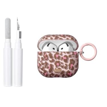 Imagem de COTYPOFLIYTT Capa compatível com AirPods 4 com kit de limpeza, linda capa protetora de TPU com estampa de leopardo transparente com chaveiro, mulheres e meninas para AirPods 4ª geração - rosa