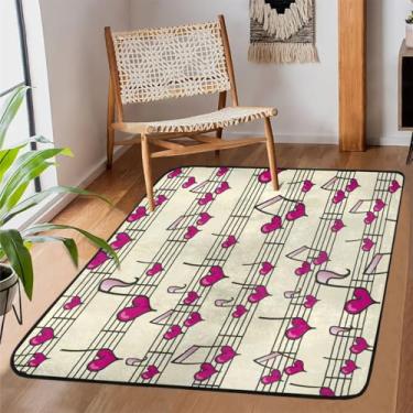 Imagem de Tapete de área para sala de estar, lavável à máquina, notas, música de coração, antiderrapante, tapete macio, para sala de estar, quarto, sala de jantar, berçário, cozinha, decoração de casa