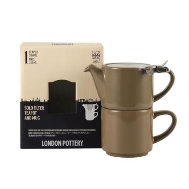 Imagem de London Pottery Bule de chá e caneca com filtro Solo para um conjunto, cerâmica, caramelo, tampa de aço inoxidável, infusor removível para chá de folhas soltas, presente (bule de chá - 300 ml,
