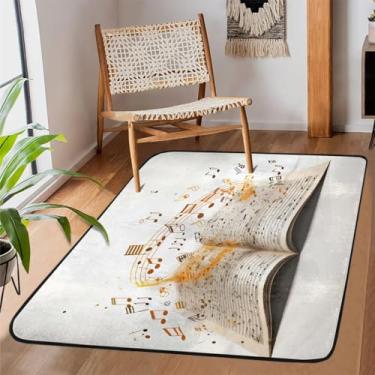 Imagem de Tapete de área para sala de estar, lavável à máquina, notas musicais, livro, música, antiderrapante, tapete macio para sala de estar, quarto, sala de jantar, berçário, cozinha, decoração de casa