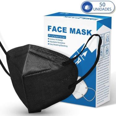 Imagem de Pacote de 50 Máscaras Descartáveis KN95 PFF2 Preto Com Clipe - Máscara