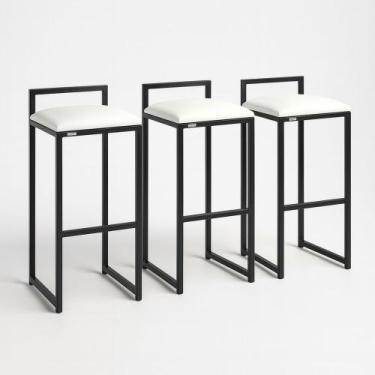 Imagem de Kit 3 Banquetas material sintético Ferro Cozinha Balcão Alta Bistro Co