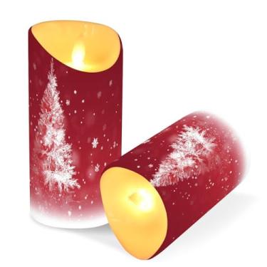 Imagem de Blueangle Pacote com 2 velas de árvore de Natal na neve sem chama com controle remoto e temporizador, velas LED cintilantes (7,6 cm x 9,9 cm) para decoração de casa, casamento, acampamento (821)