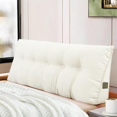 Imagem de DANGHOOGY Travesseiro de cabeceira queen triangular grande para leitura e descanso, almofada de suporte de posicionamento do encosto com capa removível (creme)