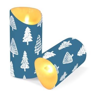 Imagem de Blueangle Pacote com 2 velas de árvore de Natal sem chama com controle remoto e temporizador, velas LED cintilantes (7,6 cm x 15 cm) para decoração de casa, casamento, acampamento (801)