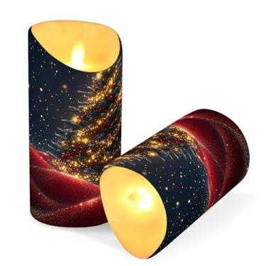 Imagem de Blueangle Pacote com 2 velas de árvore de Natal brilhantes sem chama com controle remoto e temporizador, velas LED cintilantes (7,6 cm x 15 cm) para decoração de casa, casamento, acampamento (174)