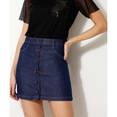 Imagem de Saia Jeans Feminina Bolsos Marisa-46067, Jeans azul, 34