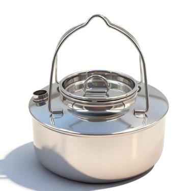 Imagem de Ipretti Chaleira de acampamento ao ar livre de 1,1 L, chaleira portátil de aço inoxidável de 1100 ml para mochila, caminhadas, pesca e arbustos, compatível com fogão de acampamento e lareira