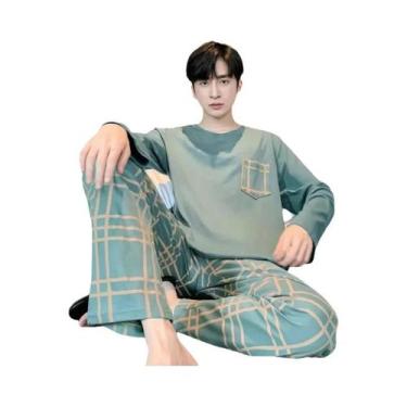 Imagem de Conjunto De Pijamas Masculinos De Manga Longa Em Xadrez Para Outono E 