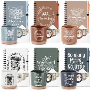 Imagem de Yetene 30 peças presentes para amantes de livros incluídos 368 g caneca de café cerâmica diário espiral caderno caneta esferográfica cartão de felicitações envelope livro de Natal clube presente para
