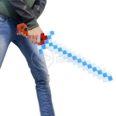 Imagem de Kit Brinquedo Espada Pixel Minecraft 58cm C/Som Luz+3 Pilhas