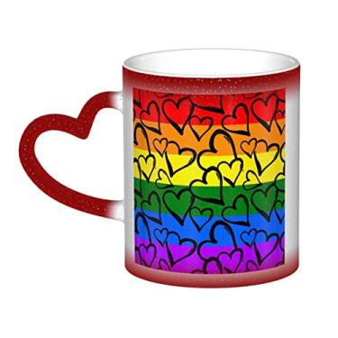 Imagem de Gay Pride Caneca de café divertida com estampa de arco-íris, copo de cerâmica que muda de cor sensível ao calor 12 Oz, para café/chá/leite/cacau, para adolescente/aniversário/festival/presentes
