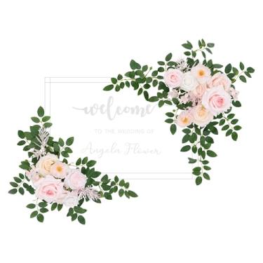 Imagem de Angela flower 2 peças, champanhe e rosa, placa de boas-vindas, flores artificiais, pano de fundo, guirlanda, arranjos florais pendurados para cerimônia, recepção, placa de entrada, mesa de coração