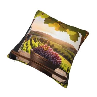 Imagem de Almofada quadrada decorativa com estampa de vinho tinto - Design reversível, zíper oculto, poliéster macio para sofá, cama e carro - Hipoalergênico 30,5 x 30,5 cm