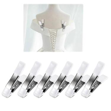 Imagem de OwnMy Pacote com 6 clipes de vestido de casamento para encaixe, braçadeiras de roupas fixas resistentes para encaixe de manequim de costura de vestido de noiva, clipes grandes em forma de A para