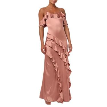 Imagem de Lulus Vestido maxi feminino Sorena com ombros de fora e babados, Rosa do deserto, G