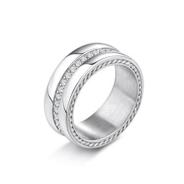 Imagem de Confede Anéis de prata / ouro de 8 mm para homens e mulheres, alianças de casamento de noivado eternidade de aço inoxidável tamanho 7-13, Metal, Strass