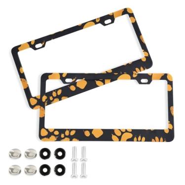 Imagem de CEBUGI Pacote com 2 molduras de placa de carro de alumínio capas de moldura de placa de carro com 2 furos pegadas de animais acessórios automotivos para placas dianteiras e traseiras orifício elíptico