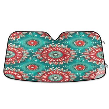 Imagem de Wassud Para-brisa para-sol acessórios de carro dobrável para janela dianteira do carro blocos raios UV vermelho e azul-petróleo telha refletiva guarda-sol 59,7 x 134,6 cm