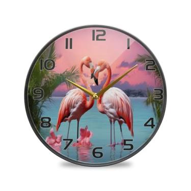 Imagem de YETTASBIN Relógio de parede de acrílico flamingo - Silencioso, sem tique-taque, operado por bateria, relógio redondo decorativo criativo para cozinha, sala de estar, banheiro, decoração de escritório
