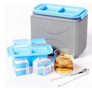 Imagem de Máquina de gelo transparente, bandeja de gelo de 5 cm transparente de silicone, 4 cubos de gelo grandes para uísque, coquetéis, bourbon e bebidas, presentes para homens (1 peça)