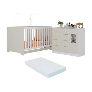 Imagem de Berço Americano 3 em 1 com Colchão Incluso e Cômoda 1 Porta 4 Gavetas Teddy Multimóveis MP4731