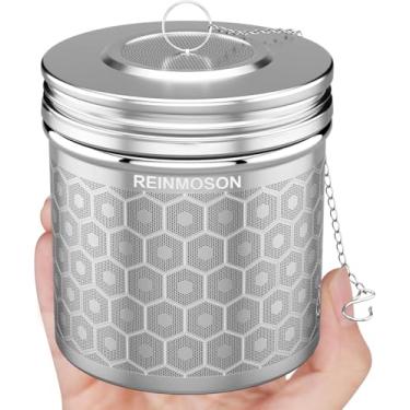 Imagem de Infusor de chá de aço inoxidável para chá de folhas soltas – Coador de malha extra fina com gancho e tampa de corrente, filtro de chá reutilizável para canecas, xícaras e bules, grande
