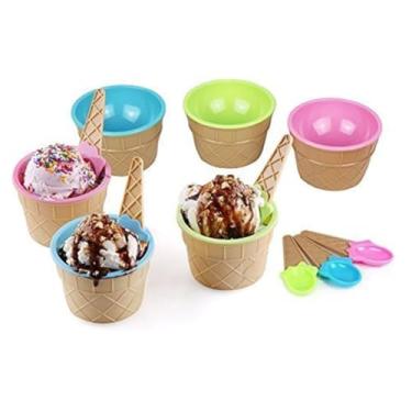 Imagem de Zerodeko Conjunto de tigelas coloridas de sorvete com colher de mistura, tigelas de sobremesa de plástico de 6 peças para iogurte Sundaes e guloseimas de festa, design sem outono para meninos e