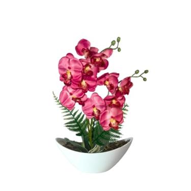 Imagem de Arranjo de Orquídea Artificial em Seda com Vaso Barca, Orquídea Decorativa Realista para Sala, Mesa e Escritório (Rosa)