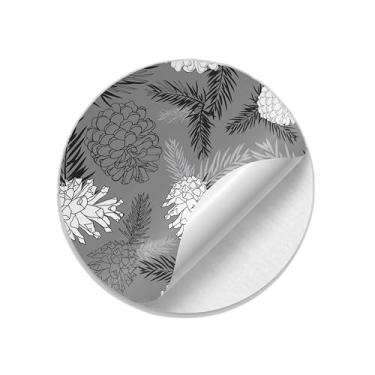 Imagem de Adesivos Redondos Natalinos 25 Unidades Estampa Galhos de Abeto Cinza - Tamanho 50x50cm