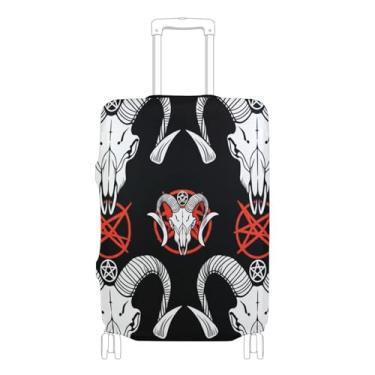 Imagem de Joisal Capas de mala pretas com caveiras brancas de carneiro para protetores de bagagem, acessórios de viagem de desenho animado antiarranhões, P, serve para capa de 45 a 50 cm, Caveiras brancas