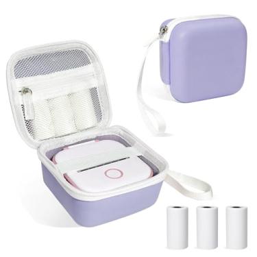 Imagem de Capa para etiquetadora compatível com Memoking T02, capa para mini impressora de adesivos Phomemo M02 com 3 rolos de papel adesivo térmico (50 mm x 3,5 m), suporte de armazenamento de papel adesivo