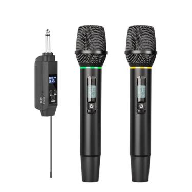 Imagem de Alomejor de Microfone Sem Fio, Microfone Portátil UHF Com Receptor Recarregável Alcance de 164 Pés 5H para Uso Em Casa, karaokê, Festa de Casamento, Canto de Discurso (1 receptor com 2)