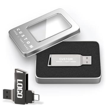 Imagem de Unidade USB OTG giratória de metal personalizada - Flash Drive giratório de marca personalizada para eventos | USB 3.0 + Tipo-C | 16 GB-128 GB | Presentes corporativos, promoções, negócios (100,8 GB)