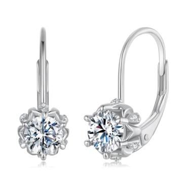 Imagem de GemKing Brincos de argola de pérola Moissanite MSE078, Prata esterlina, Sem Pedra Preciosa