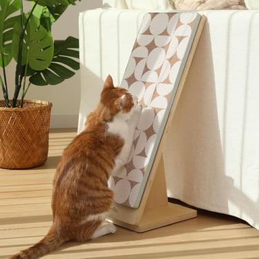 Imagem de FUKUMARU Arranhador para gatos, 59 cm, almofada substituível para gatos internos, moldura de madeira em forma de L, protetor de móveis para sofá e sofá