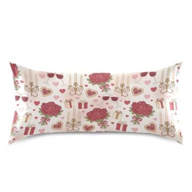 Imagem de Wassud Fronha de cetim rosa corações dia dos namorados para cabelo e pele fronhas de seda lisa king size fronhas respiráveis com fecho de envelope