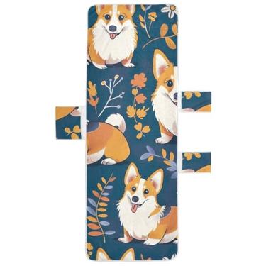 Imagem de Toalha de cadeira de espreguiçadeira azul flor de cachorro fofo toalhas de praia de piscina com bolsos externos espreguiçadeira de praia 203 x 76 cm