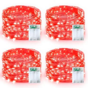 Imagem de YEGUO Pacote com 4 50 luzes LED Fairy Lights operadas por bateria vermelha