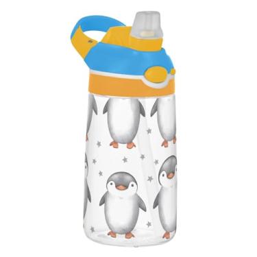 Imagem de Cute Penguins Garrafa de água esportiva infantil branca de inverno para escola, garrafa de água Tritan de 473 ml com canudo, à prova de vazamento, reutilizável, alça de transporte