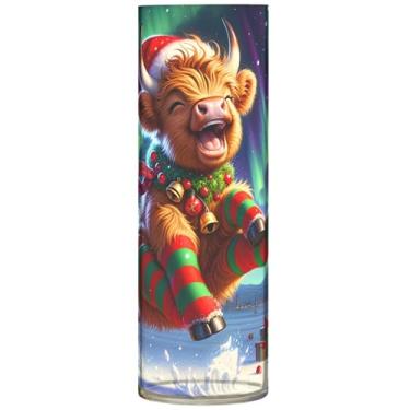 Imagem de Vaso de flor alto engraçado de vaca Highland de Natal, vasos cilíndricos decorativos de plástico para decoração de apartamentos de flores, estética, 30 x 9,9 cm