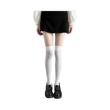 Imagem de Meias coxa alta cor sólida joelho-alta meias lolita emagrecimento pret