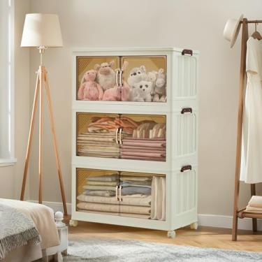 Imagem de Takywep Caixas de armazenamento empilháveis de 285 QT, caixa de armazenamento dobrável, caixas de armazenamento de plástico com tampas e rodas traváveis, organizadores de armário para casa, dormitório