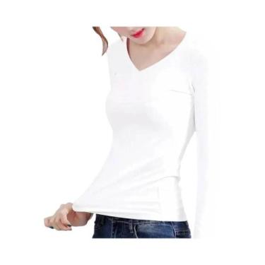 Imagem de Camiseta Térmica Feminina De Manga Longa Com Decote Em V, Ajuste Slim 